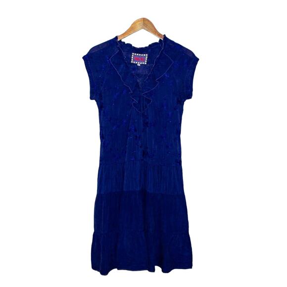 Johnny Was Women's Ruffle Lace-up neck Dress Blue Size Small - Picture 7 of 8